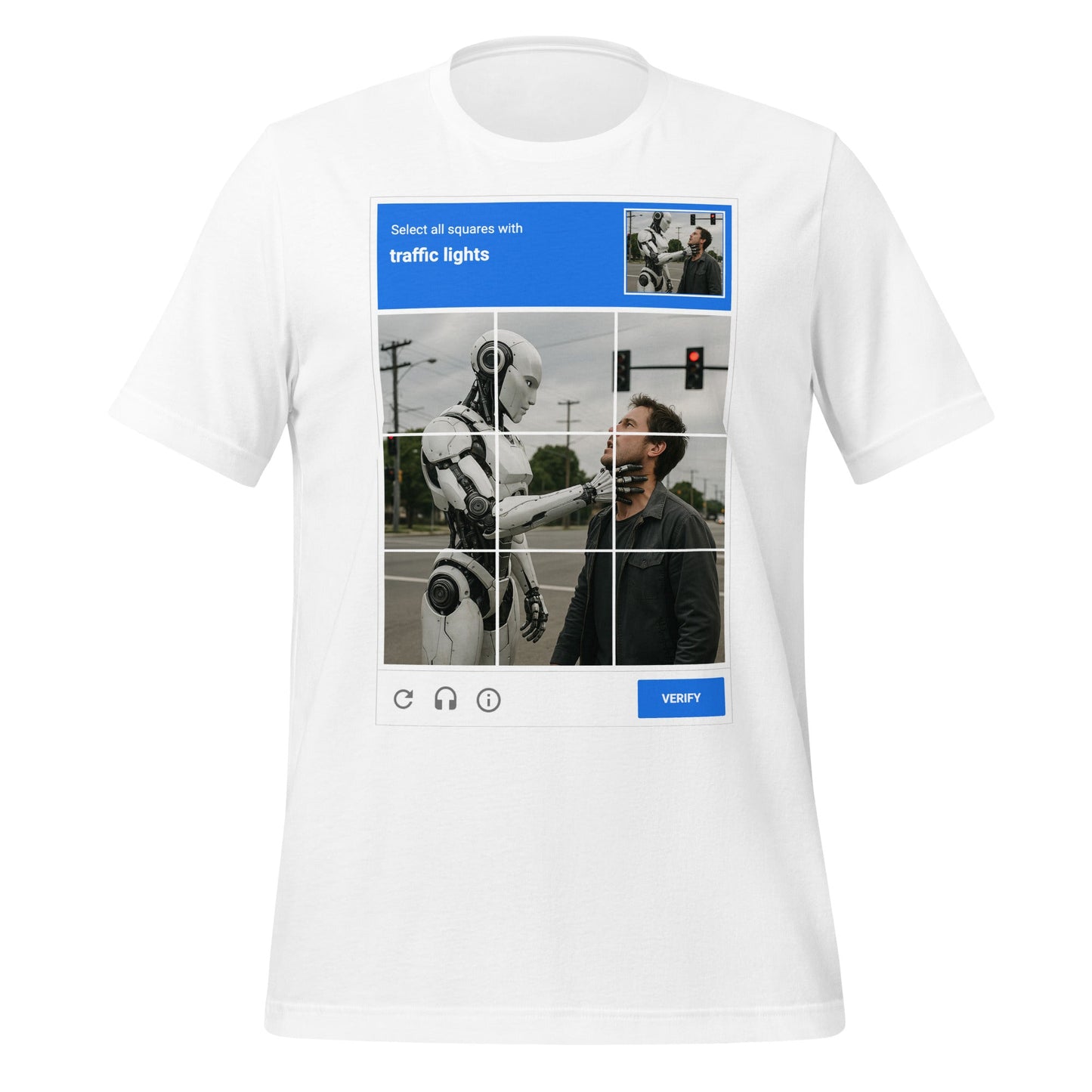 Image of the Select the Traffic Lights CAPTCHA T-Shirt (unisex) White / M.