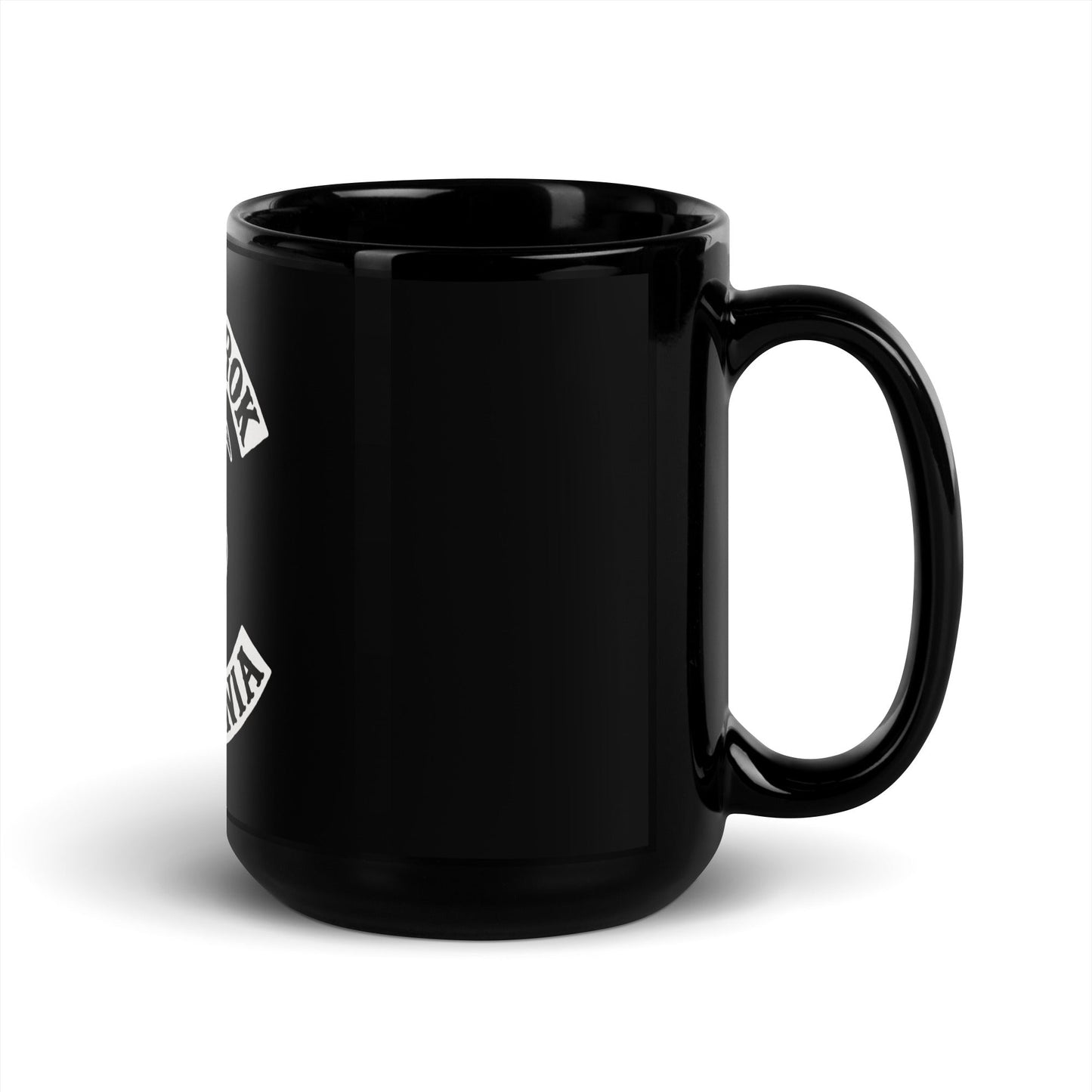 Image of the SONS OF GROK Black Glossy Mug.