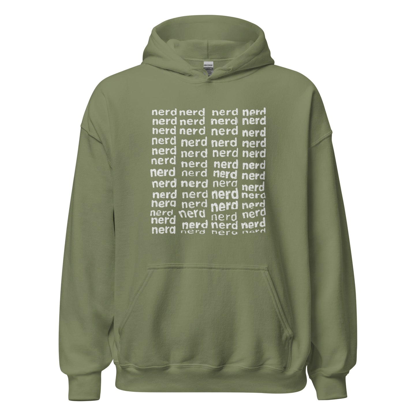 Product mockup photo of the Square of Nerds Hoodie (unisex) Military Green / M.