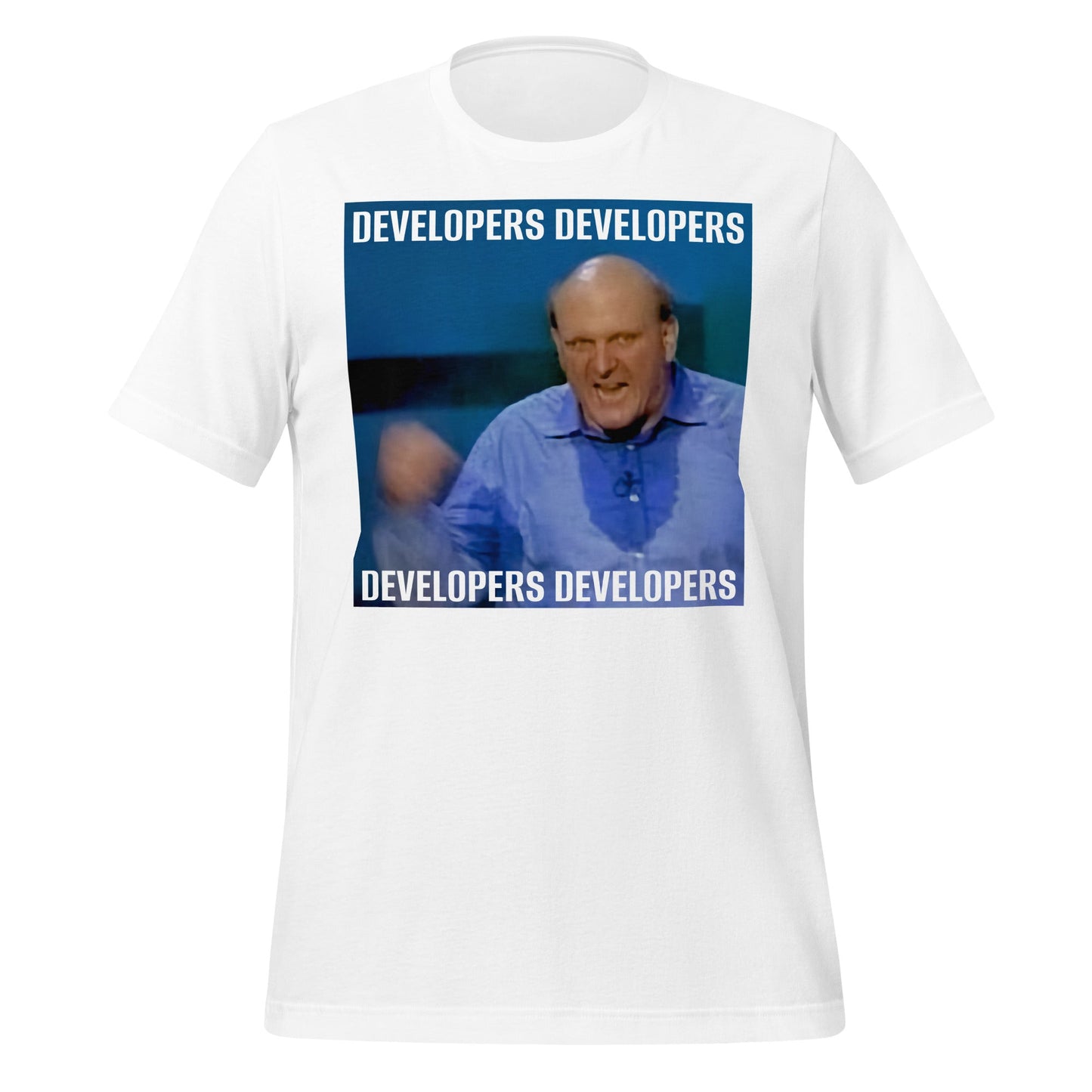 Image of the Steve Ballmer Developers x 4 T-Shirt (unisex) White / M.