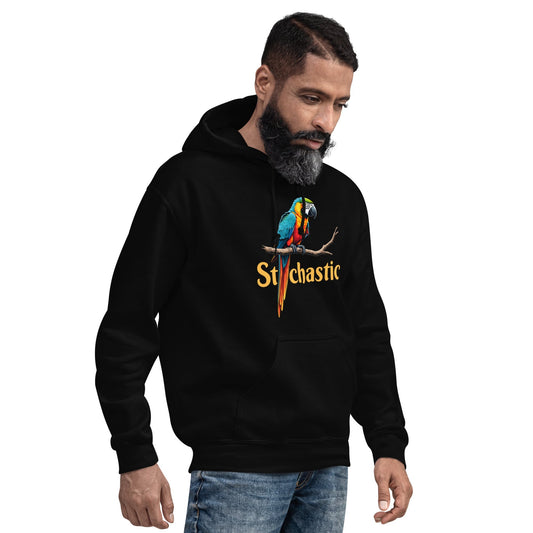 Product mockup photo of the Stochastic Parrot Hoodie (unisex).