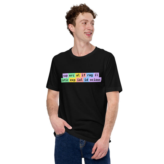Image of the supercalifragilisticexpialidocious Tokens T-Shirt (unisex).