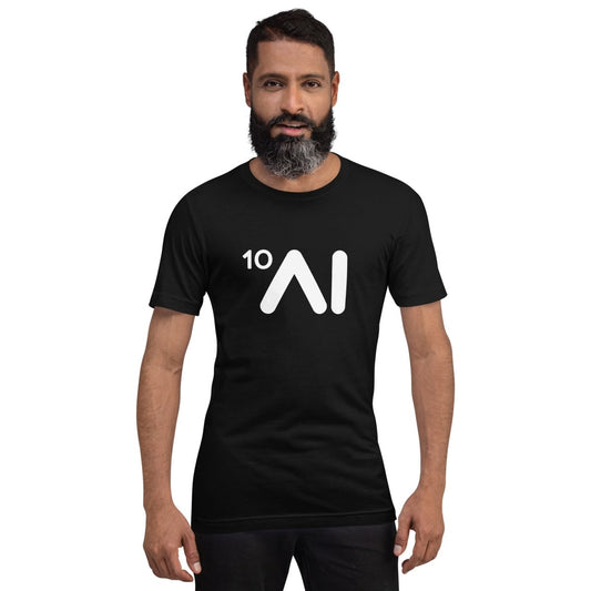 Product mockup photo of the Ten Times AI Logo T Shirt (unisex).