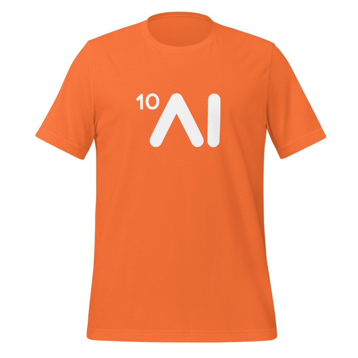 Product mockup photo of the Ten Times AI Logo T Shirt (unisex) Orange / M.