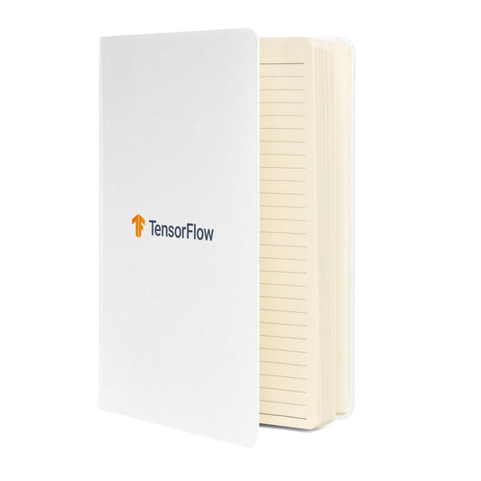 Product mockup photo of the TensorFlow 2 Logo Hardcover Bound Notebook.