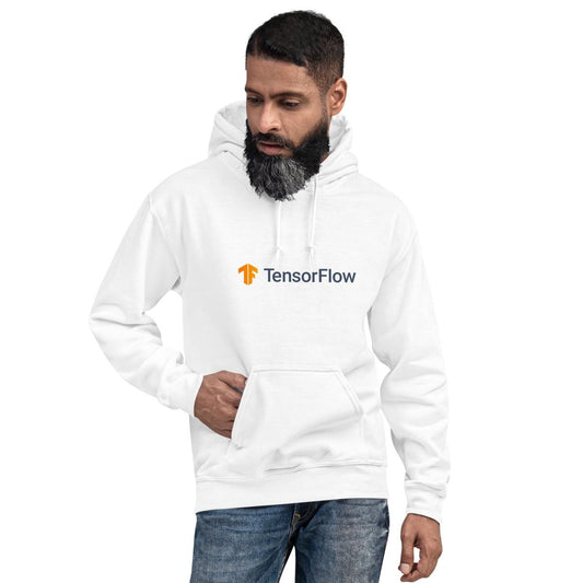 Product mockup photo of the TensorFlow 2 Logo Hoodie (unisex).