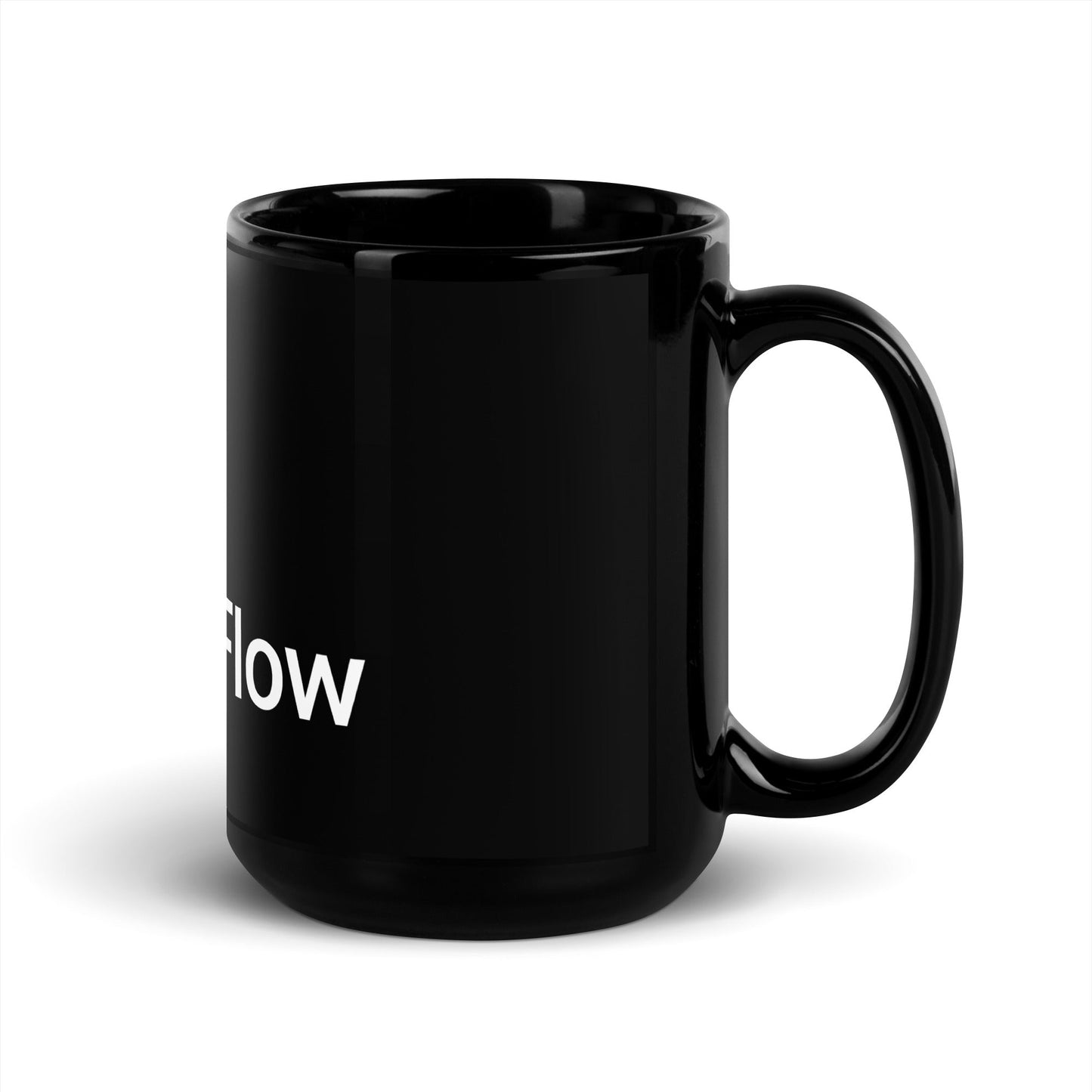 Image of the TensorFlow 2 White Stacked Logo Black Glossy Mug.
