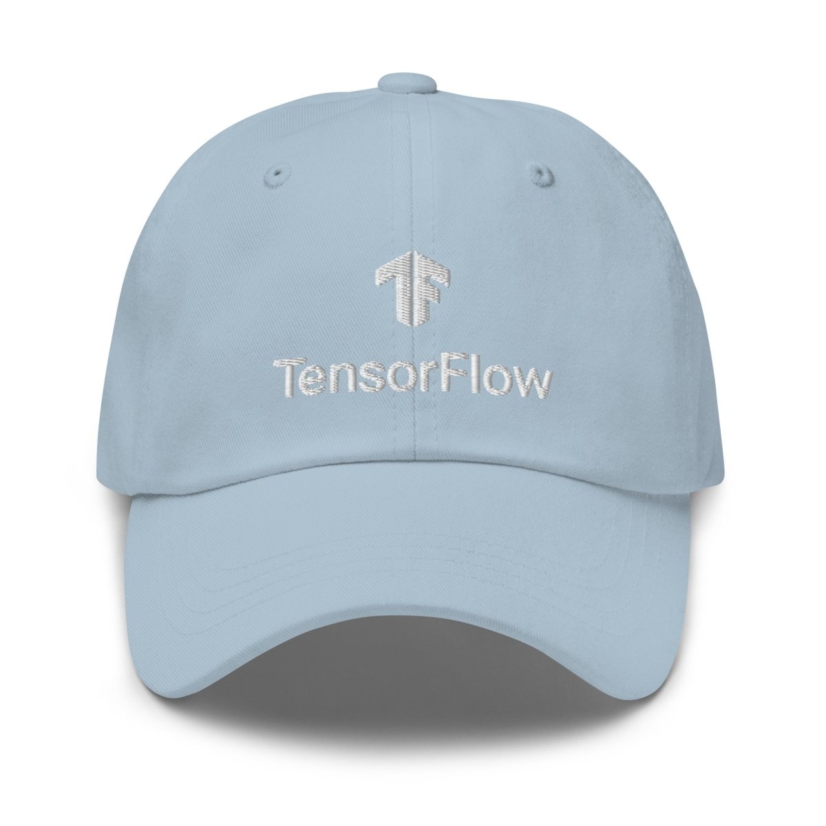 Image of the TensorFlow 2 White Stacked Logo Cap Light Blue.