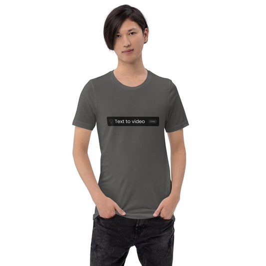 Product mockup photo of the Text to Video Prompt T Shirt (unisex).