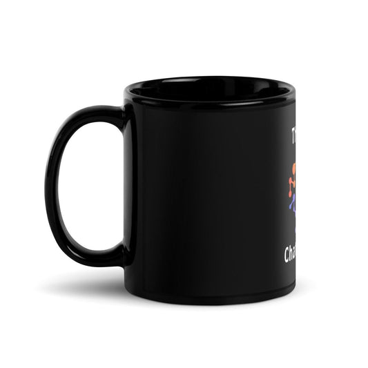 Image of the Think Less ChatGPT More Brain Black Glossy Mug.