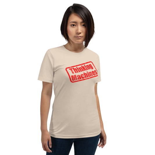 Product mockup photo of the Thinking Machines Stamp T Shirt (unisex).