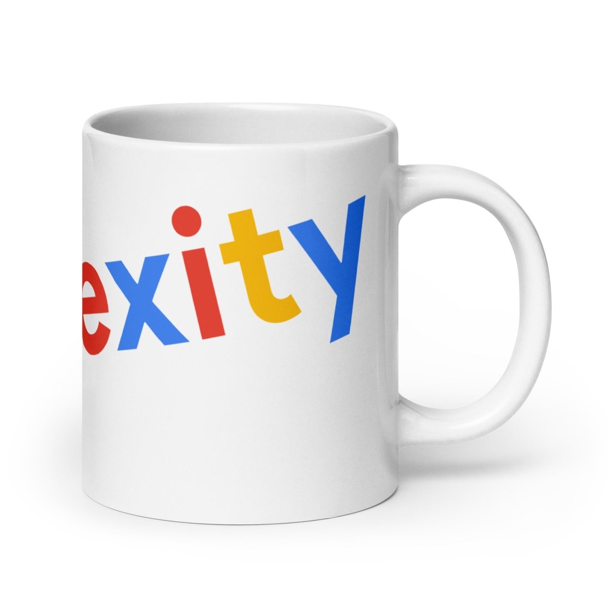 Image of the Tilted Perplexity Search Logo on White Glossy Mug.