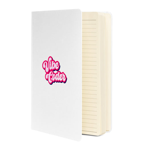 Product mockup photo of the Vibe Coder Hardcover Bound Notebook.