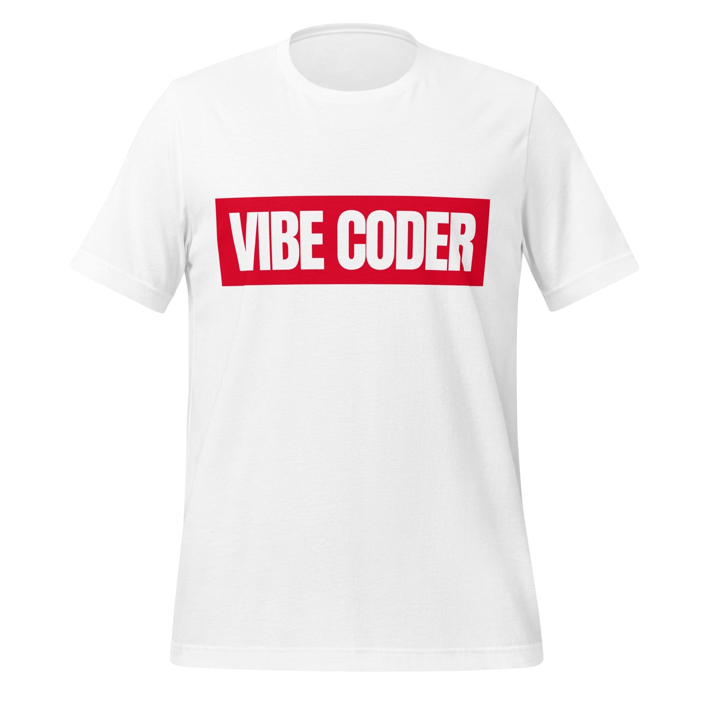 Product mockup photo of the VIBE CODER Sign T Shirt (unisex) White / M.