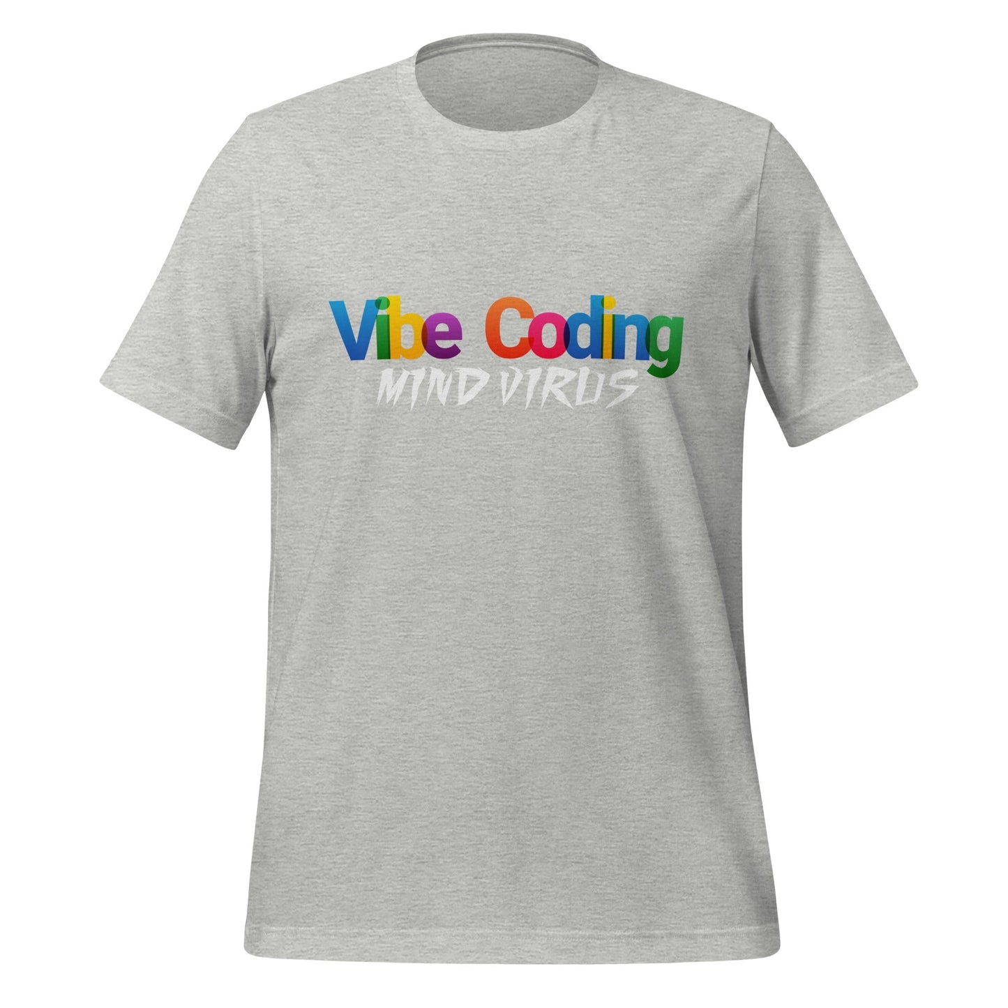 Product mockup photo of the Vibe Coding MIND VIRUS T Shirt (unisex) Athletic Heather / M.