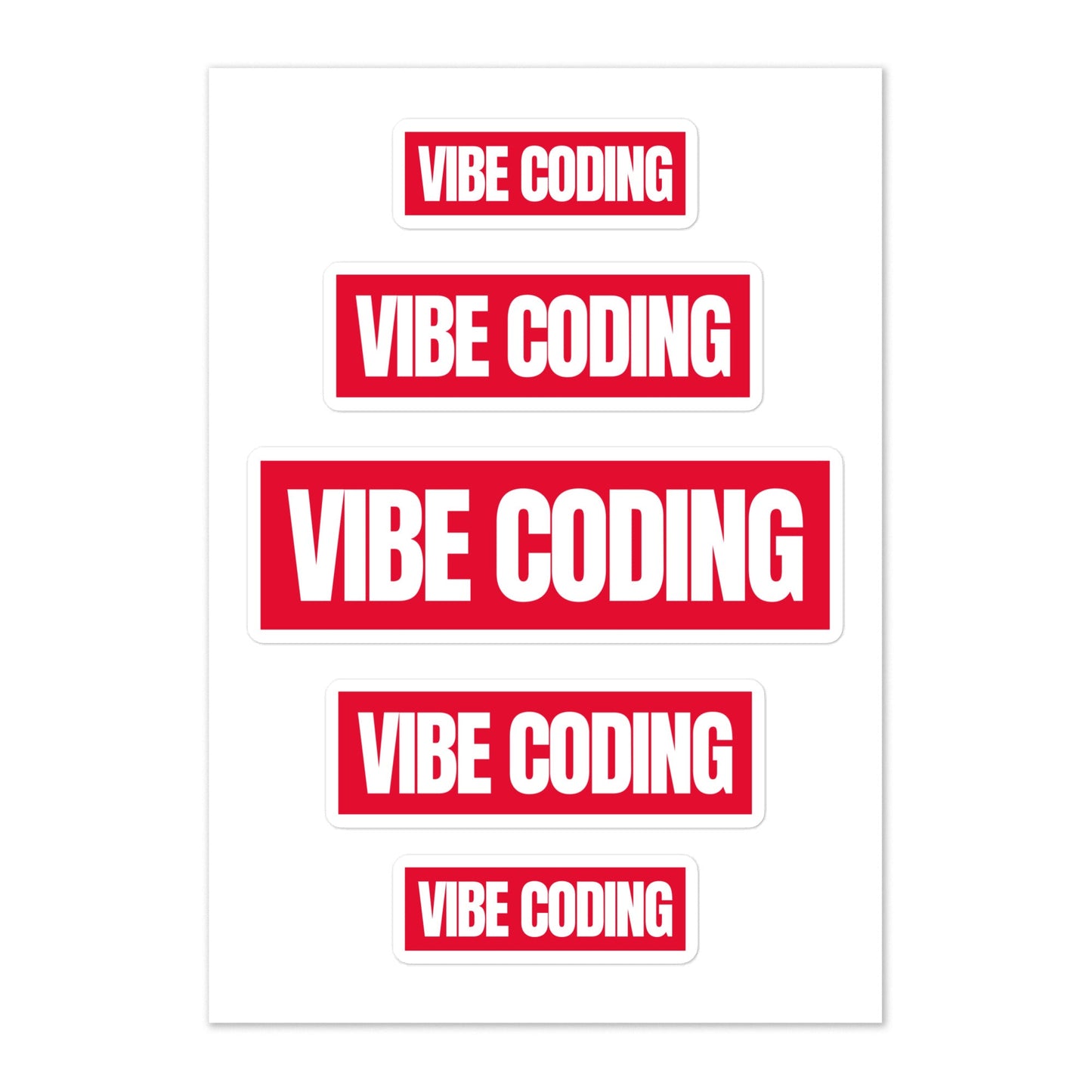 Product mockup photo of the VIBE CODING Sign Sticker Sheet.