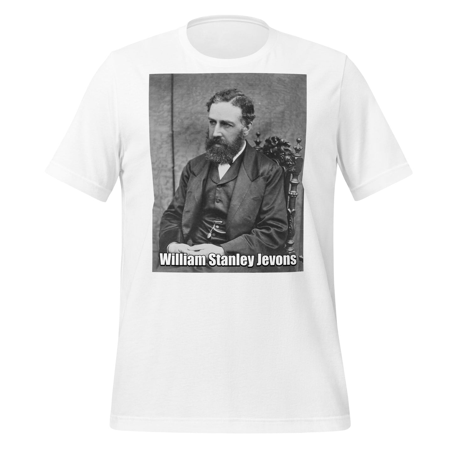 Product mockup photo of the William Stanley Jevons Forever T Shirt (unisex) White / M.