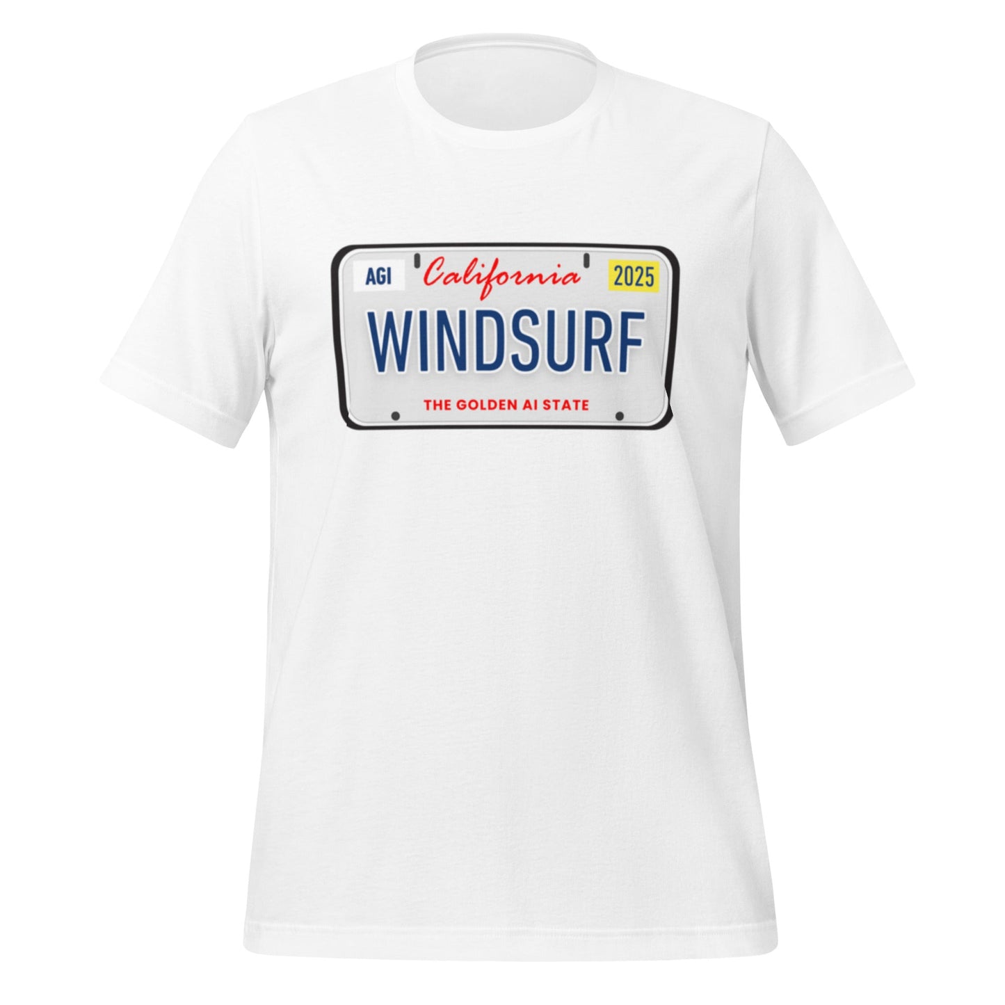 Product mockup photo of the WINDSURF License Plate T Shirt (unisex) White / M.