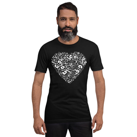 Image of the xAI Heart Word Cloud T-Shirt (unisex).