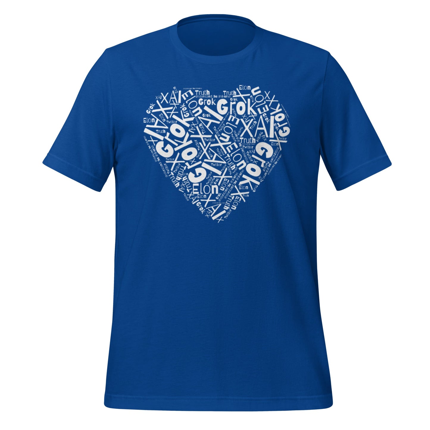 Image of the xAI Heart Word Cloud T-Shirt (unisex) True Royal / M.