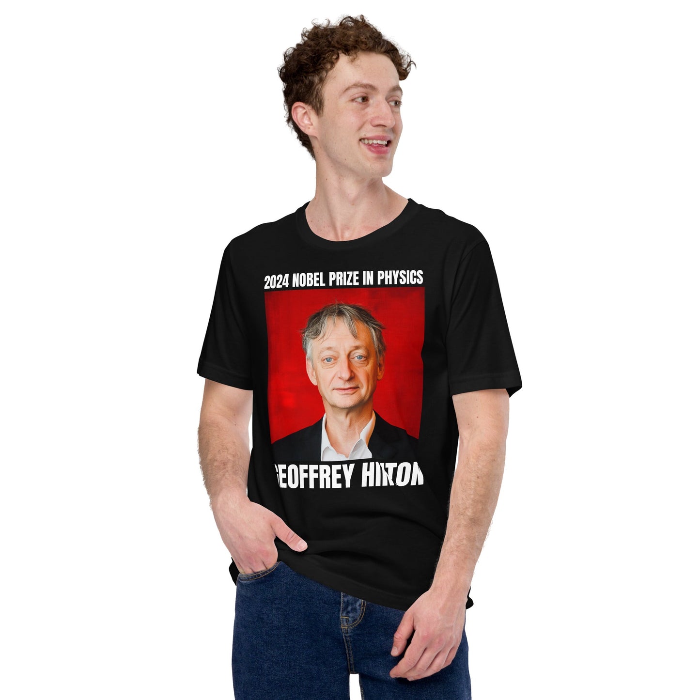 Image of the 2024 Nobel Prize in Physics Geoffrey Hinton T-Shirt (unisex).