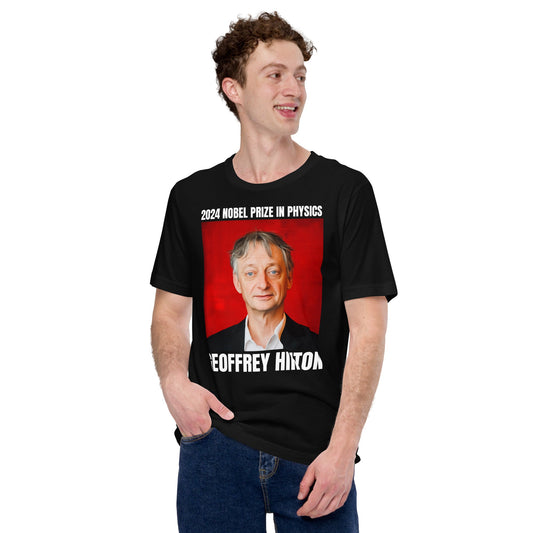 Image of the 2024 Nobel Prize in Physics Geoffrey Hinton T-Shirt (unisex).
