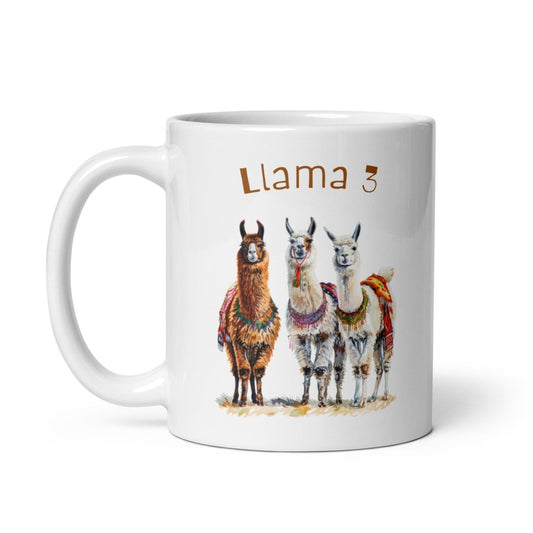 3 Llama 3 Llamas White Glossy Mug - AI Store