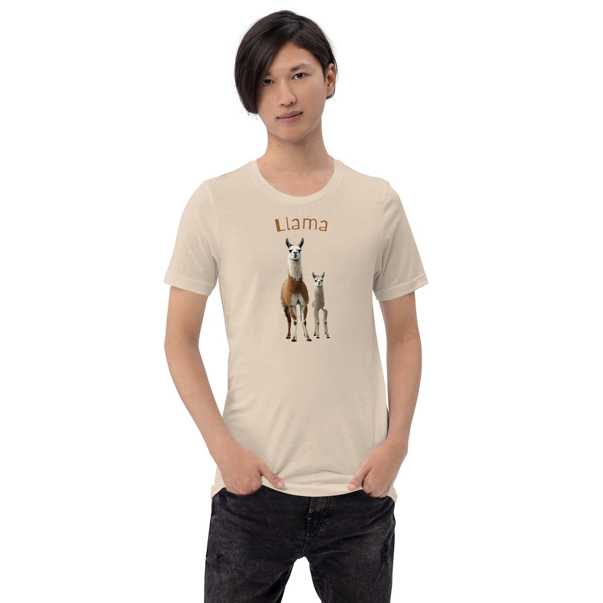 Mockup image of the 3 Llamas by Llama 3 T-Shirt (unisex).