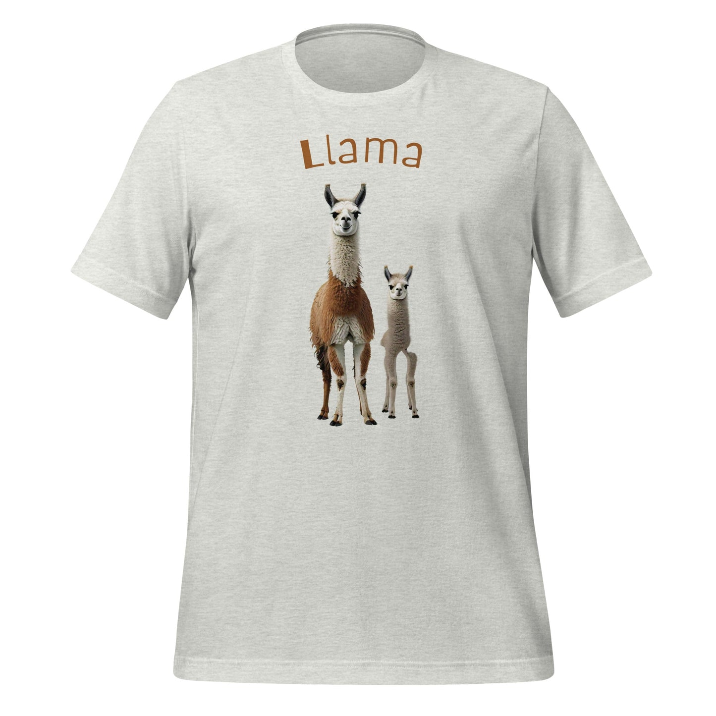 Mockup image of the 3 Llamas by Llama 3 T-Shirt (unisex) Ash / M.