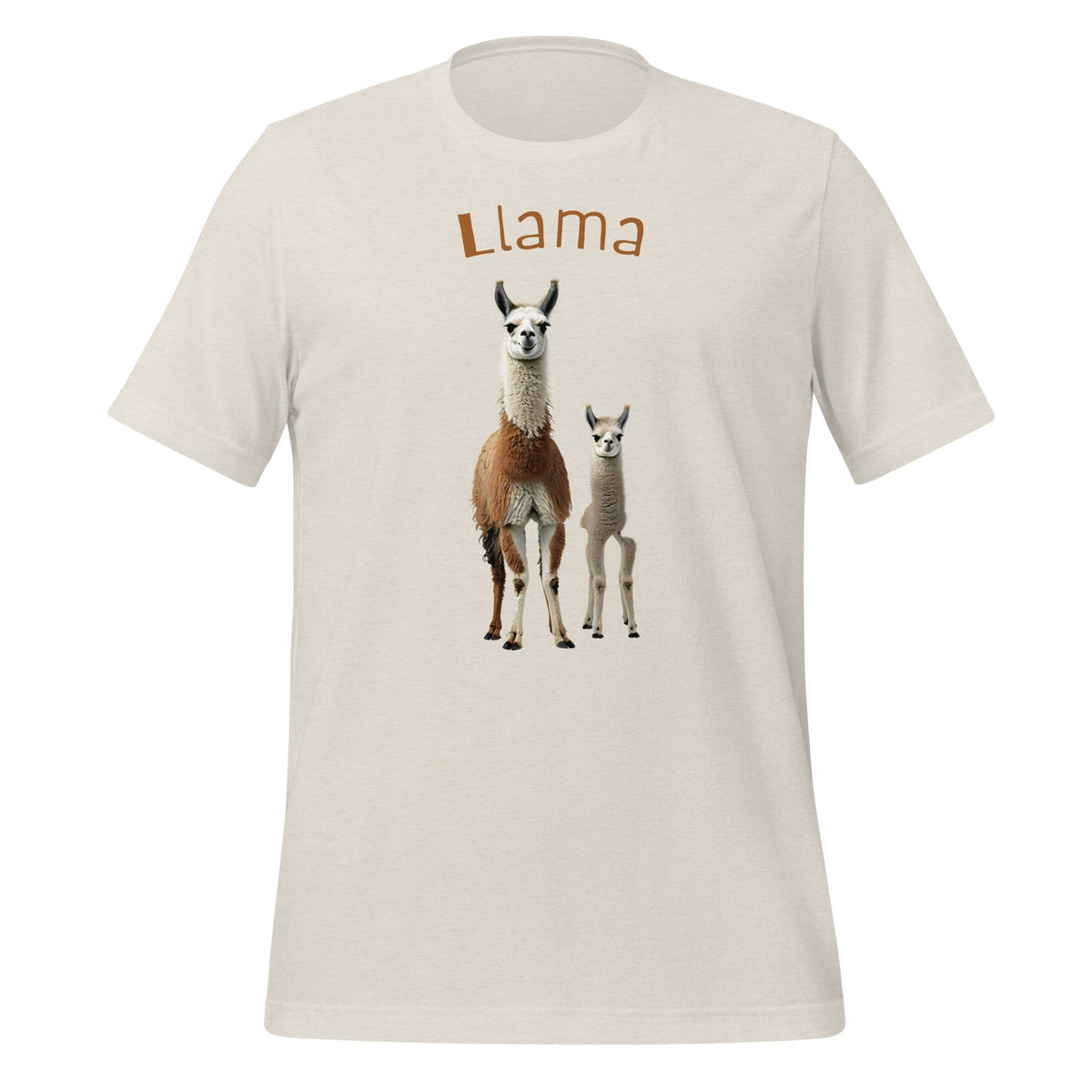 Mockup image of the 3 Llamas by Llama 3 T-Shirt (unisex) Heather Dust / M.