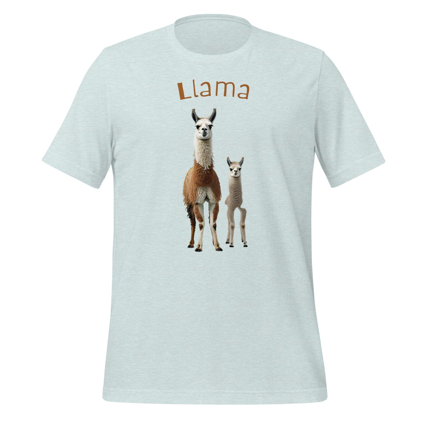 Mockup image of the 3 Llamas by Llama 3 T-Shirt (unisex) Heather Prism Ice Blue / M.