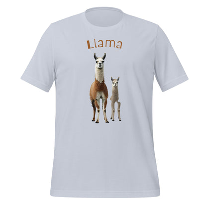 Mockup image of the 3 Llamas by Llama 3 T-Shirt (unisex) Light Blue / M.