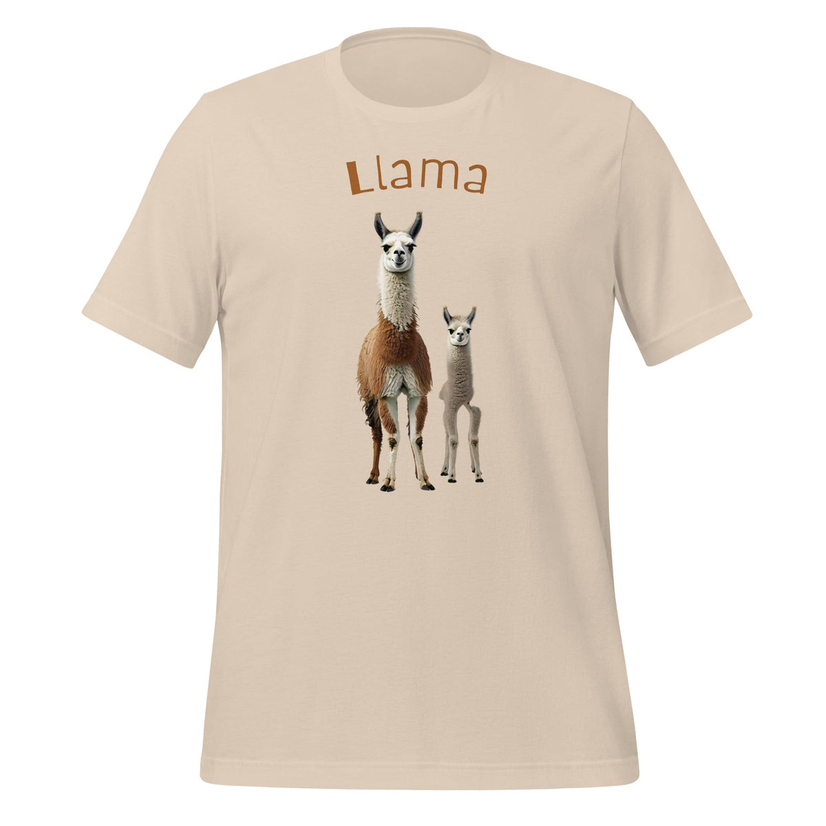 Mockup image of the 3 Llamas by Llama 3 T-Shirt (unisex) Soft Cream / M.