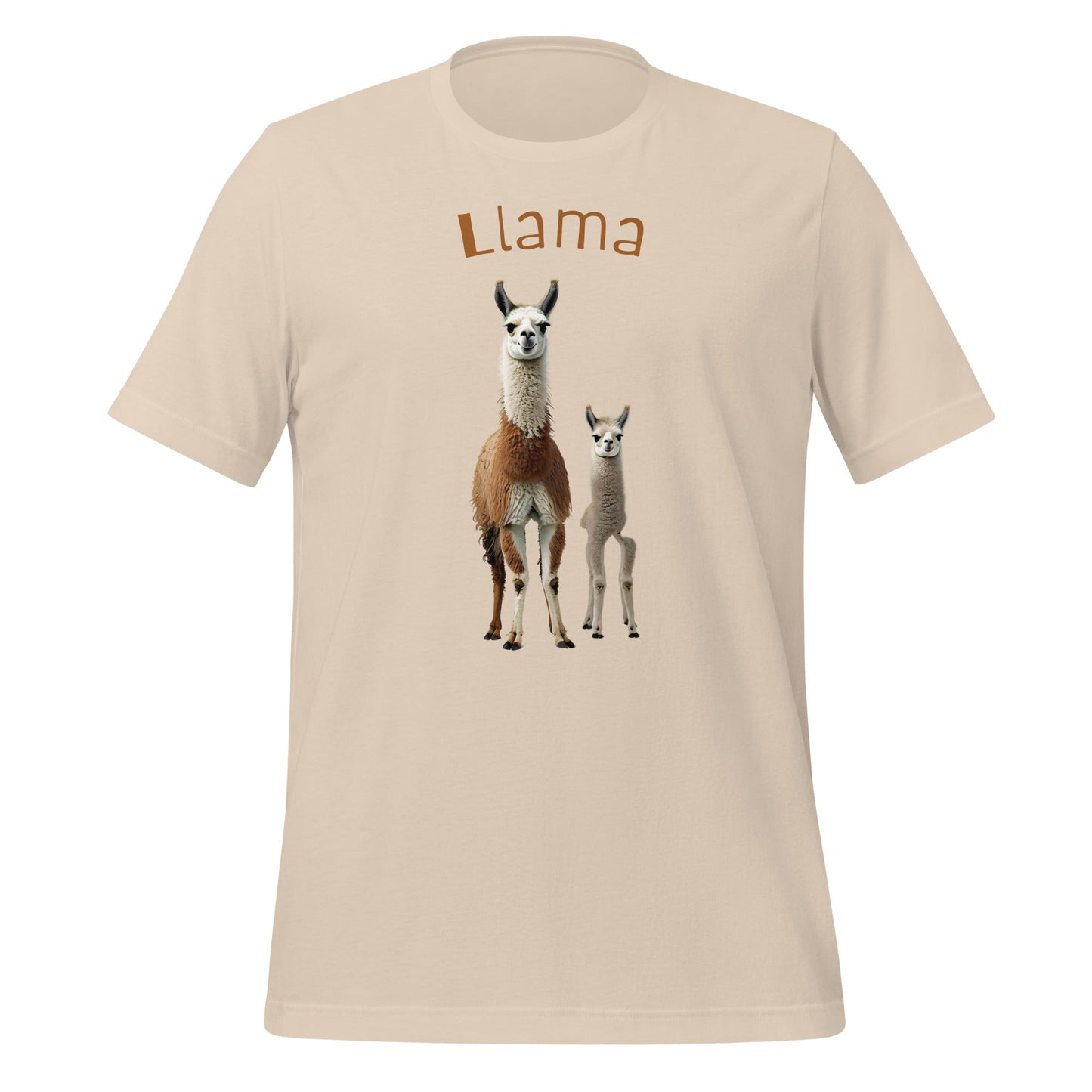 Mockup image of the 3 Llamas by Llama 3 T-Shirt (unisex) Soft Cream / M.
