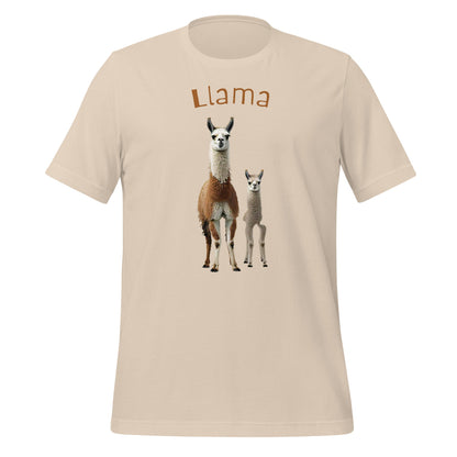 Mockup image of the 3 Llamas by Llama 3 T-Shirt (unisex) Soft Cream / M.