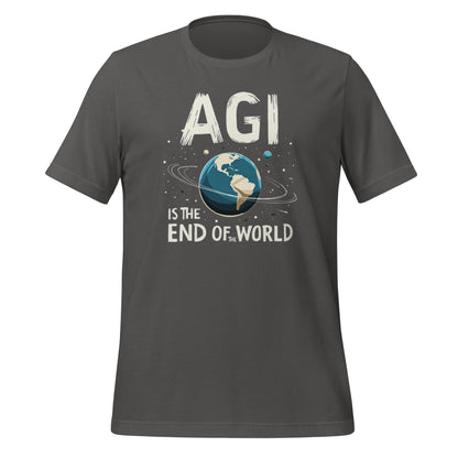 Product mockup photo of the AGI is the End of the World T Shirt (unisex) Asphalt / M.