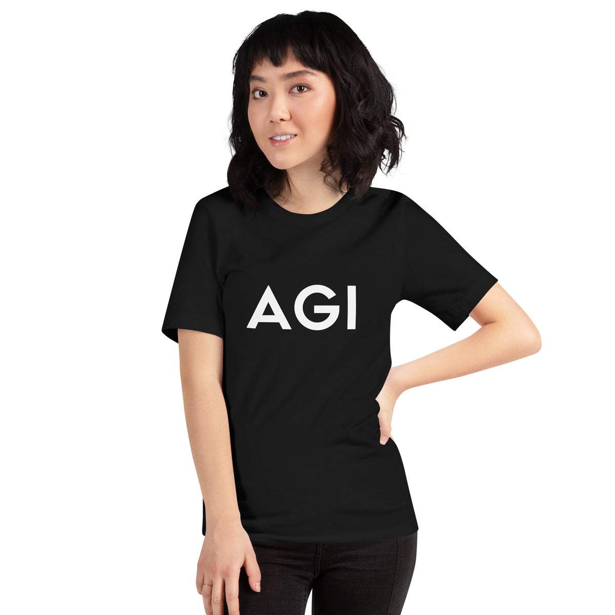 Product mockup photo of the AGI T Shirt 2 (unisex).
