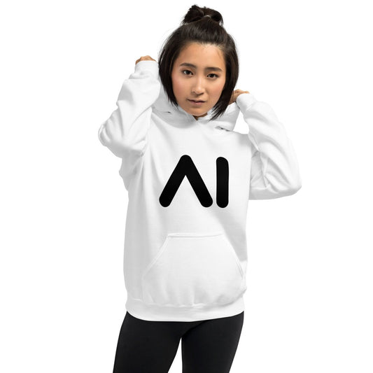 Product mockup photo of the AI Black Logo Hoodie (unisex).