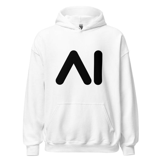 Product mockup photo of the AI Black Logo Hoodie (unisex) White / M.