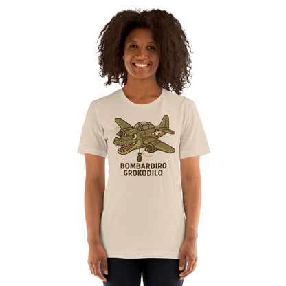 Image of the AI Brainrot Character BOMBARDIRO GROKODILO T-Shirt (unisex).