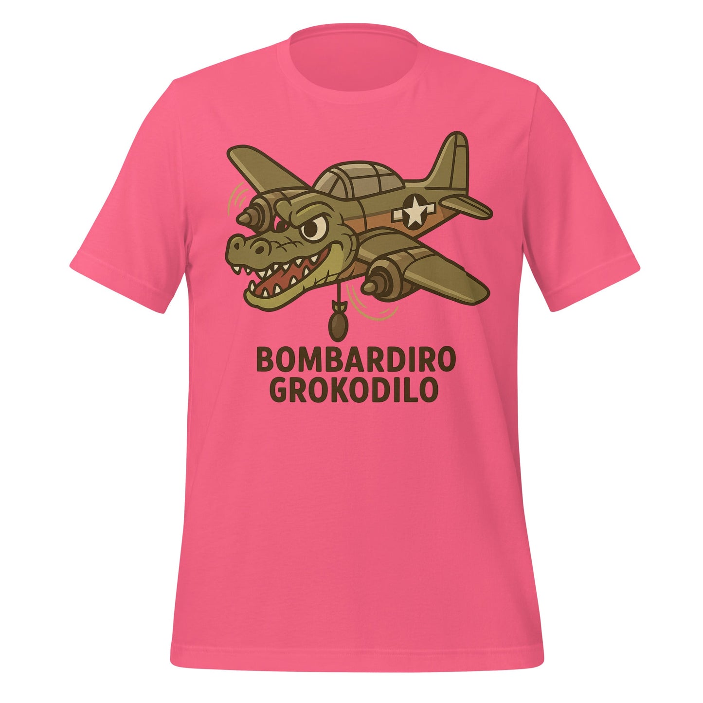 Image of the AI Brainrot Character BOMBARDIRO GROKODILO T-Shirt (unisex) Charity Pink / M.