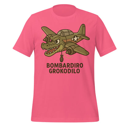 Image of the AI Brainrot Character BOMBARDIRO GROKODILO T-Shirt (unisex) Charity Pink / M.