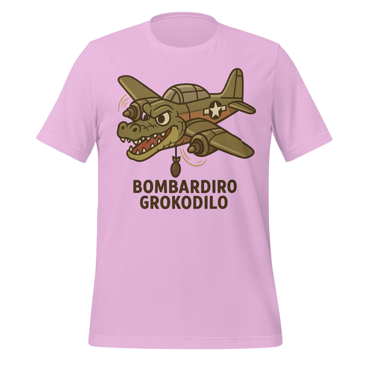 Image of the AI Brainrot Character BOMBARDIRO GROKODILO T-Shirt (unisex) Lilac / M.