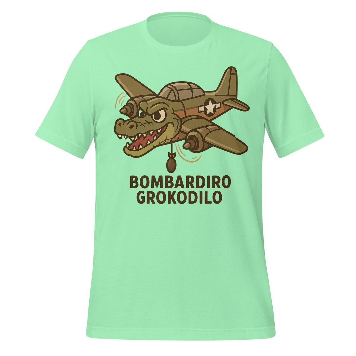 Image of the AI Brainrot Character BOMBARDIRO GROKODILO T-Shirt (unisex) Mint / M.