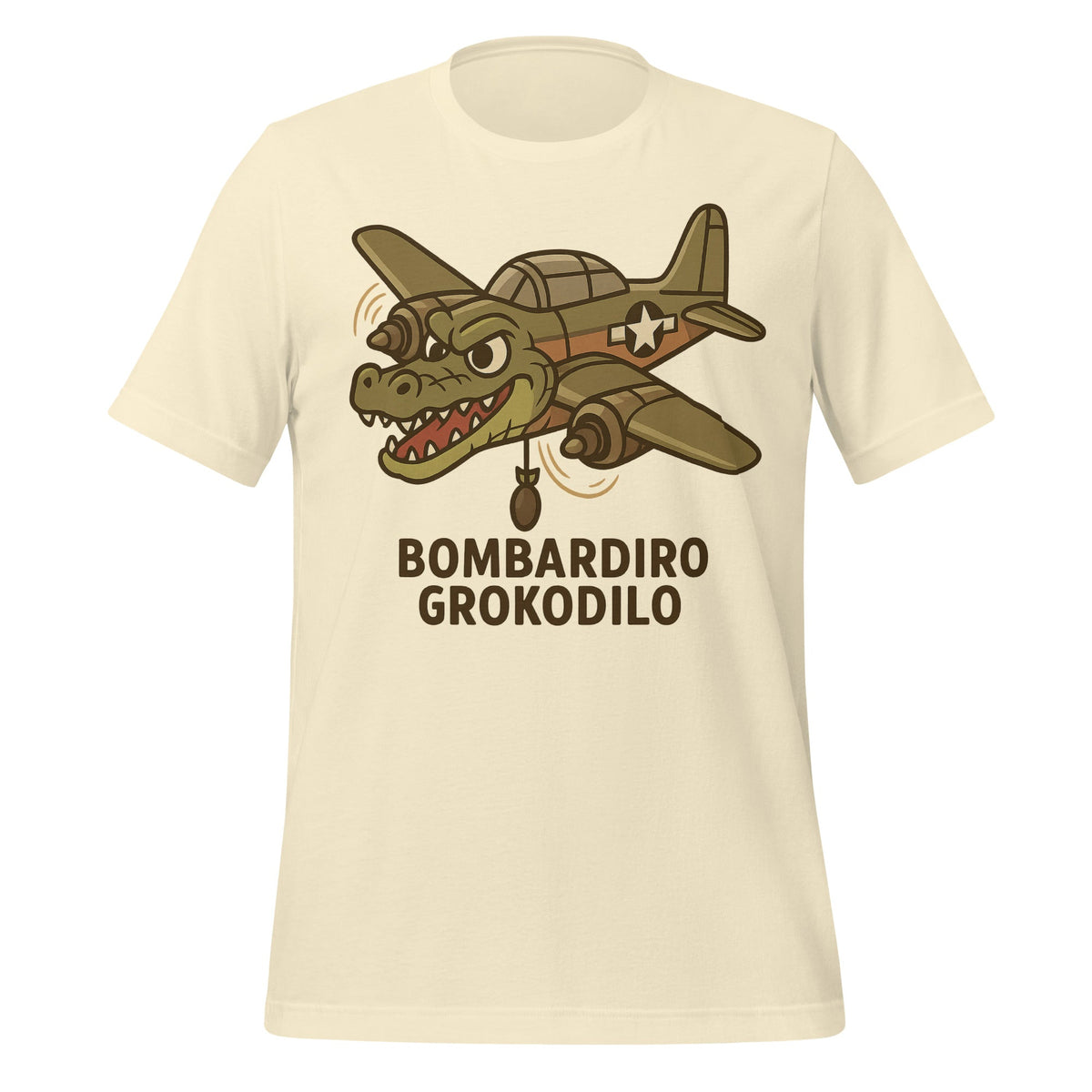 Image of the AI Brainrot Character BOMBARDIRO GROKODILO T-Shirt (unisex) Natural / M.