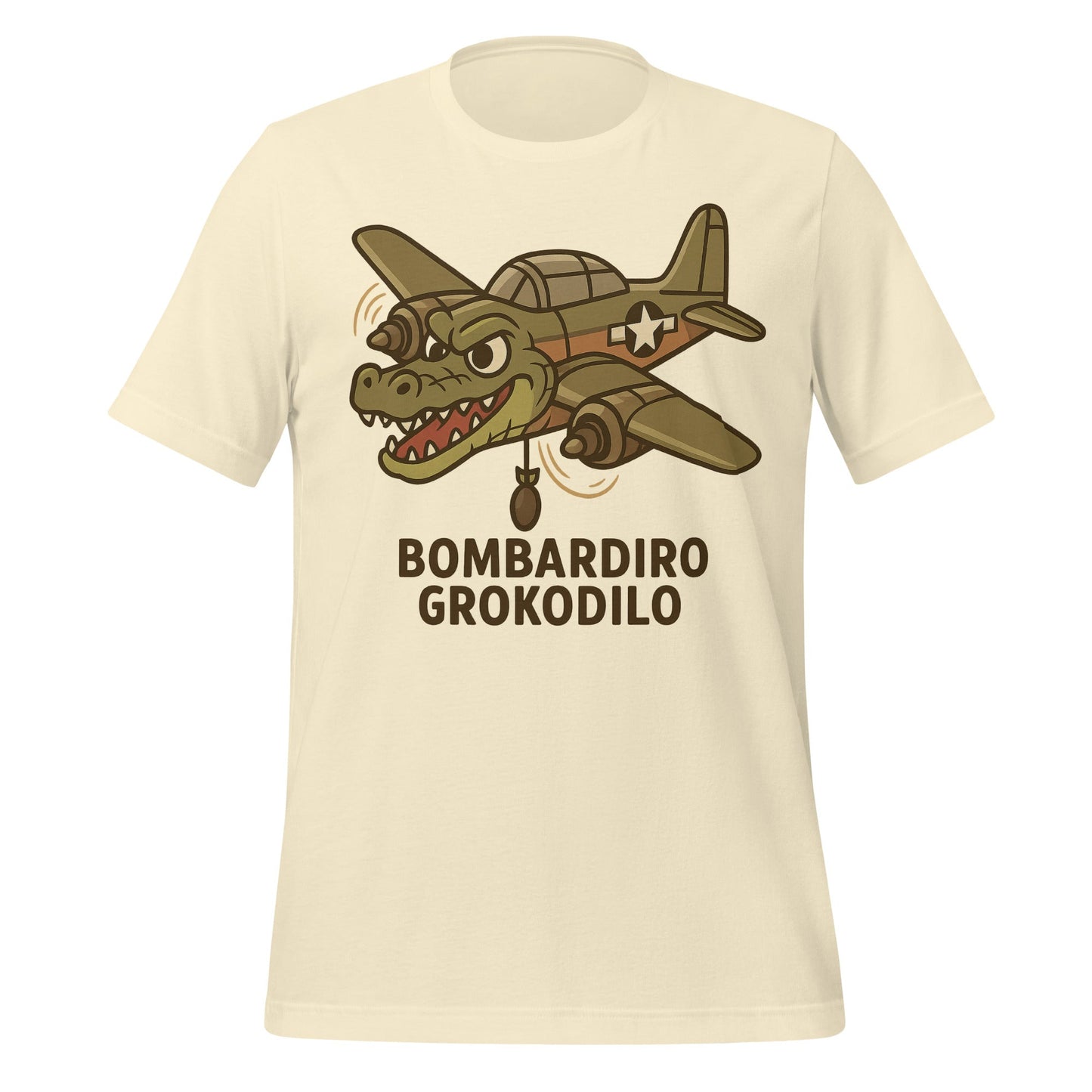 Image of the AI Brainrot Character BOMBARDIRO GROKODILO T-Shirt (unisex) Natural / M.
