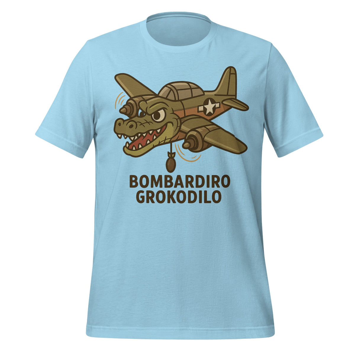 Image of the AI Brainrot Character BOMBARDIRO GROKODILO T-Shirt (unisex) Ocean Blue / M.