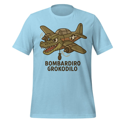 Image of the AI Brainrot Character BOMBARDIRO GROKODILO T-Shirt (unisex) Ocean Blue / M.