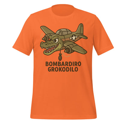 Image of the AI Brainrot Character BOMBARDIRO GROKODILO T-Shirt (unisex) Orange / M.