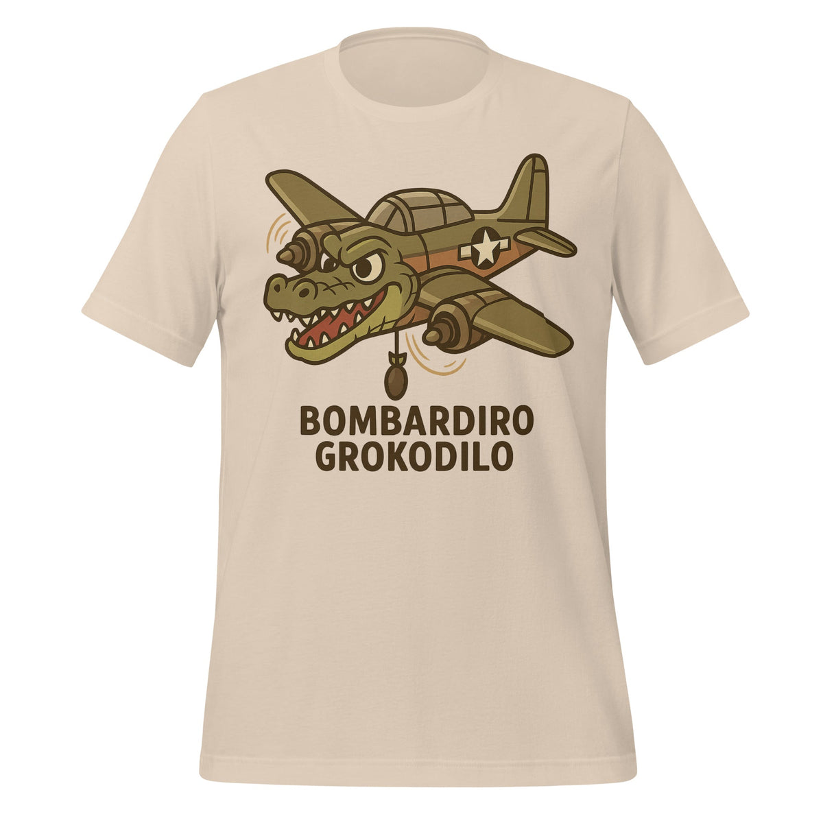 Image of the AI Brainrot Character BOMBARDIRO GROKODILO T-Shirt (unisex) Soft Cream / M.